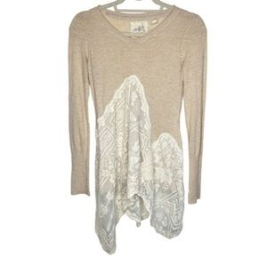 ANTHROPOLOGIE Lace Long Sleeve Sweater Tan Size XS